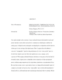Digital Poetry: Comparative Textual Performances in Trans-Medial Spaces