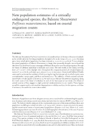 New Population Estimates of a Critically Endangered Species, the Balearic Shearwater Puffinus Mauretanicus , Based on Coastal Migration Counts