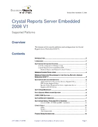 Crystal Reports Server Embedded 2008 V1 Supported Platforms