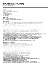 Lawrence H. Summers Curriculum Vitae