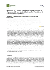 Screening of Chilli Pepper Genotypes As a Source of Capsaicinoids and Antioxidants Under Conditions of Simulated Drought Stress