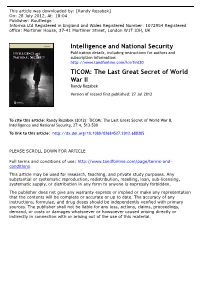 TICOM: the Last Great Secret of World War II Randy Rezabek Version of Record First Published: 27 Jul 2012