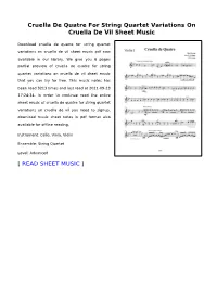 Cruella De Quatre for String Quartet Variations on Cruella De Vil Sheet Music
