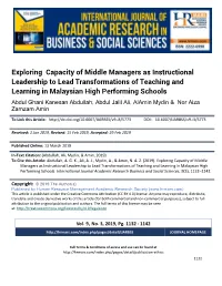 Exploring Capacity of Middle Managers As Instructional Leadership to Lead Transformations of Teaching and Learning in Malaysian High Performing Schools
