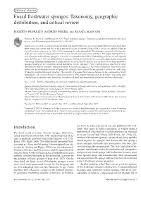 Fossil Freshwater Sponges: Taxonomy, Geographic Distribution, and Critical Review
