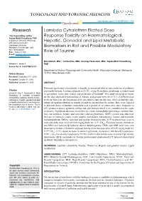 Lambda Cyhalothrin Elicited Dose Response Toxicity On