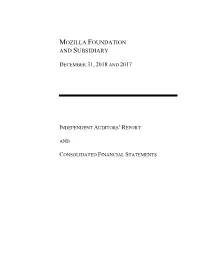 Mozilla Foundation and Subsidiary, December 31, 2018 and 2017