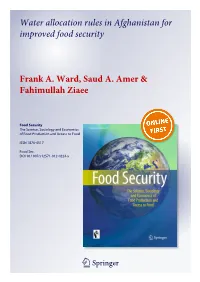 Water Allocation Rules in Afghanistan for Improved Food Security Frank A