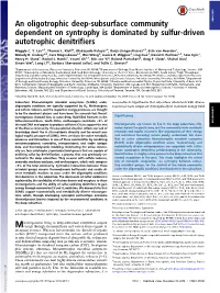 An Oligotrophic Deep-Subsurface Community Dependent on Syntrophy