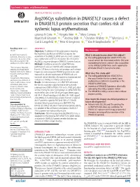 Arg206cys Substitution in DNASE1L3 Causes a Defect in DNASE1L3 Protein Secretion That Confers Risk of Systemic Lupus Erythematos