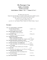 The Passengers' Log Index of Articles