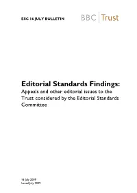 Editorial Standards Findings: Appeals and Other Editorial Issues to the Trust Considered by the Editorial Standards Committee