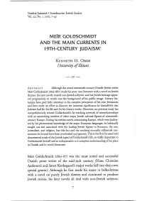 MEIR GOLDSCHMIDT and the MAIN CURRENTS in 19TH-CENTURY JUDAISM' University of Illinois