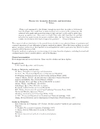 Physics 503: Geometry, Relativity, and Gravitation P. Nelson