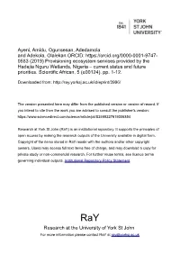Provisioning Ecosystem Services Provided by the Hadejia Nguru Wetlands, Nigeria – Current Status and Future Priorities