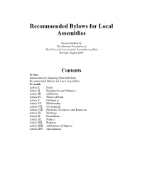 Recommended Bylaws for Local Assemblies