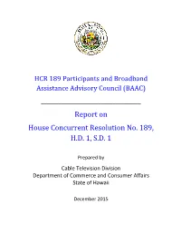 Report on House Concurrent Resolution No. 189, HD 1, SD 1