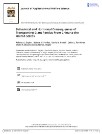 Behavioral and Hormonal Consequences of Transporting Giant Pandas from China to the United States