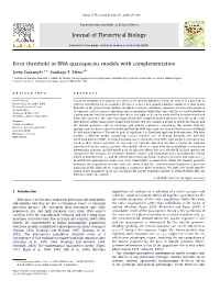 Error Threshold in RNA Quasispecies Models with Complementation