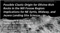 Possible Clastic Origin for Olivine-Rich Rocks in the Nili Fossae Region: Implications for NE Syrtis, Midway, and Jezero Landing Site Science