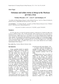 Selenium and Iodine Status of Sheep in the Markazi Province, Iran