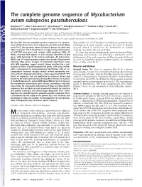 The Complete Genome Sequence of Mycobacterium Avium Subspecies Paratuberculosis