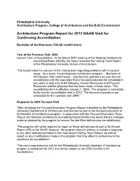 Architecture Program Report for 2012 NAAB Visit for Continuing Accreditation