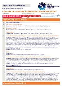 CAN the UK JOIN the HYPERSONIC WEAPONS RACE? Lead Sponsor: Drinks Reception Sponsor: Refreshment Breaks Sponsor