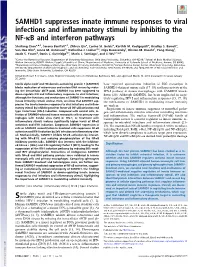 SAMHD1 Suppresses Innate Immune Responses to Viral Infections and Inflammatory Stimuli by Inhibiting the NF-Κb and Interferon Pathways