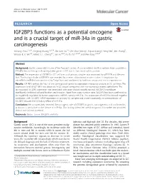 IGF2BP3 Functions As a Potential Oncogene and Is a Crucial Target of Mir-34A in Gastric Carcinogenesis