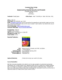 Implementing Internet Security and Firewalls a Hybrid-Online Course Fall 2018 (Full Term)