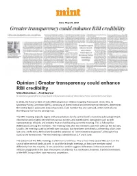 Opinion | Greater Transparency Could Enhance RBI Credibility
