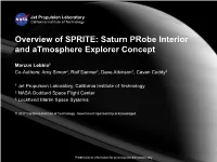 Overview of SPRITE: Saturn Probe Interior and Atmosphere Explorer Concept