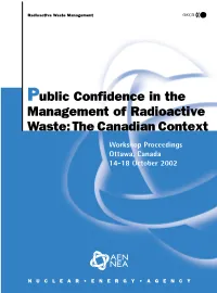 Public Confidence in the Management of Radioactive Waste: the Canadian Context