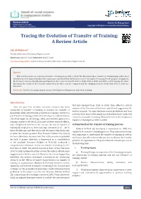 Tracing the Evolution of Transfer of Training: a Review Article