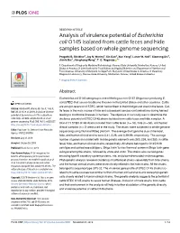 Analysis of Virulence Potential of Escherichia Coli O145 Isolated from Cattle Feces and Hide Samples Based on Whole Genome Sequencing
