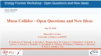 Muon Collider - Open Questions and New Ideas