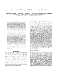 On the Users'{} Efficiency in the Twitter Information Network