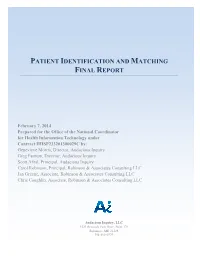 Patient Identification and Matching Final Report