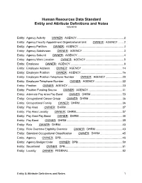 Human Resources Data Standard Entity and Attribute Definitions and Notes 10/6/2010