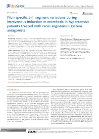 Non Specific S-T Segment Variations During Intravenous Induction in Anesthesia in Hypertensive Patients Treated with Renin Angiotensin System Antagonists