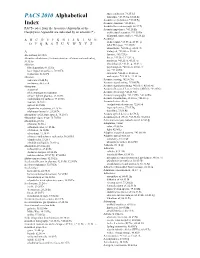 PACS 2010 Alphabetical Index