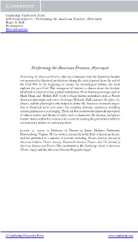 Performing the American Frontier, 1870–1906