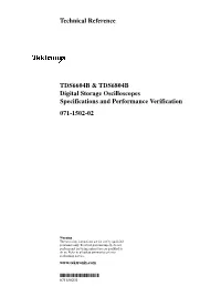 TDS6604B & TDS6804B Digital Storage Oscilloscopes Specifications and Performance Verification Technical Reference