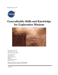 Generalizable Skills and Knowledge for Exploration Missions