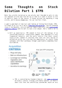Some Thoughts on Stock Dilution Part 1 $TPB