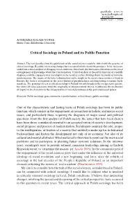 Critical Sociology in Poland and Its Public Function