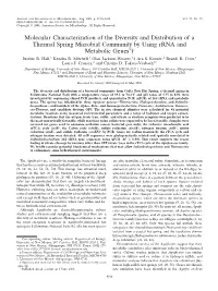 Molecular Characterization of the Diversity and Distribution of a Thermal Spring Microbial Community by Using Rrna and Metabolic Genesᰔ† Justine R