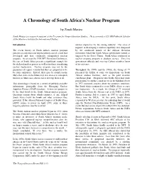 NPR 1.1: a Chronology of South Africa's Nuclear Program