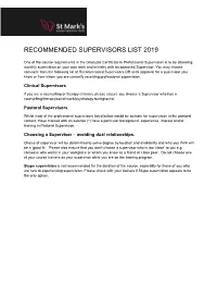 Recommended Supervisors List 2019